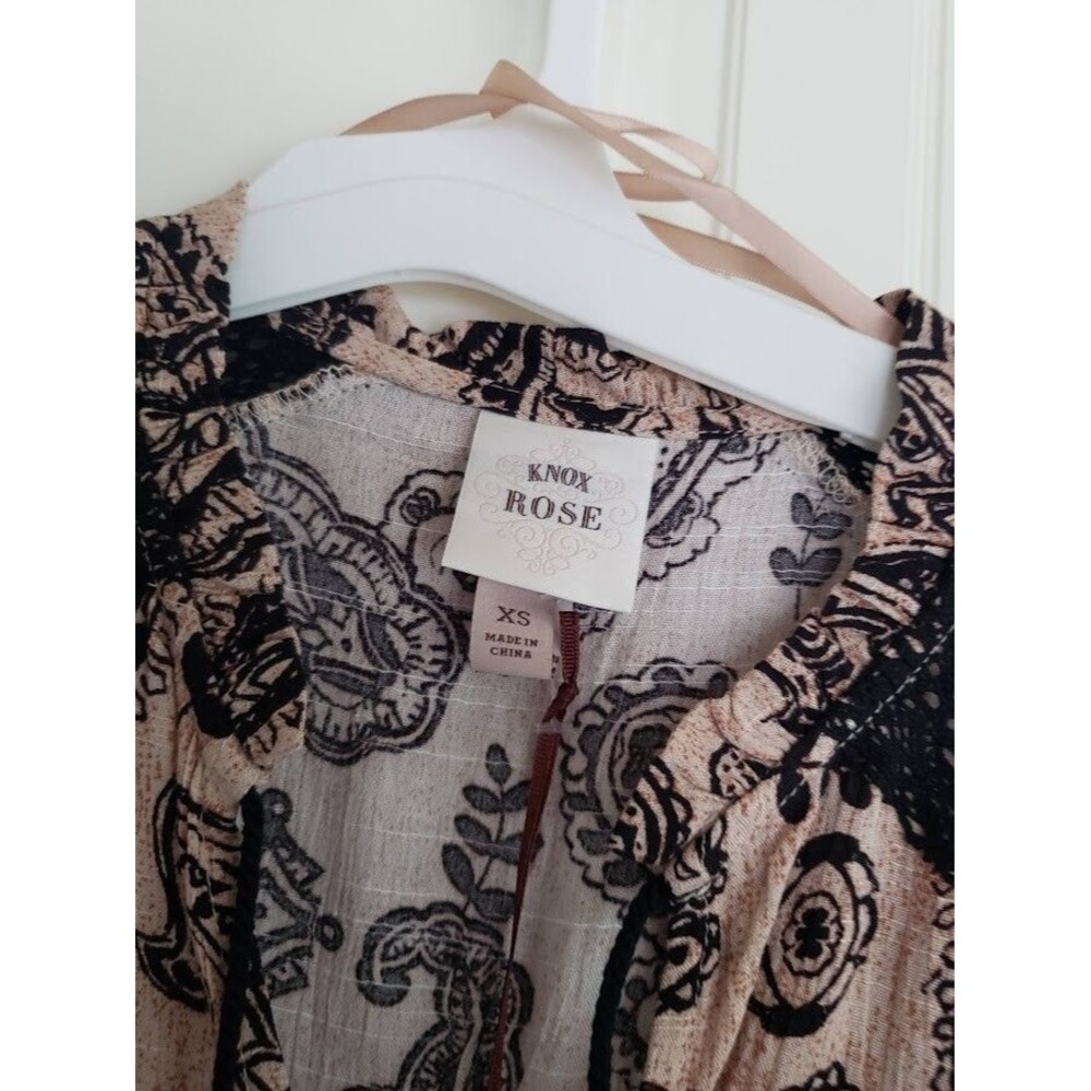 Knox Rose Long Sleeve Boho Black Paisley Crochet Trim Dress - Size XS - NEW - Picture 4 of 6